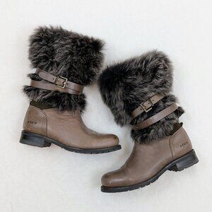 Aerin Brown Leather Boots with Dark Gray Faux Fur Cuff